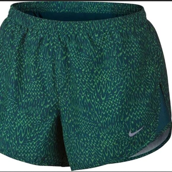 Nike Women's Dri-Fit Tempo Running Shorts in Green All Over Print, M - Picture 1 of 11